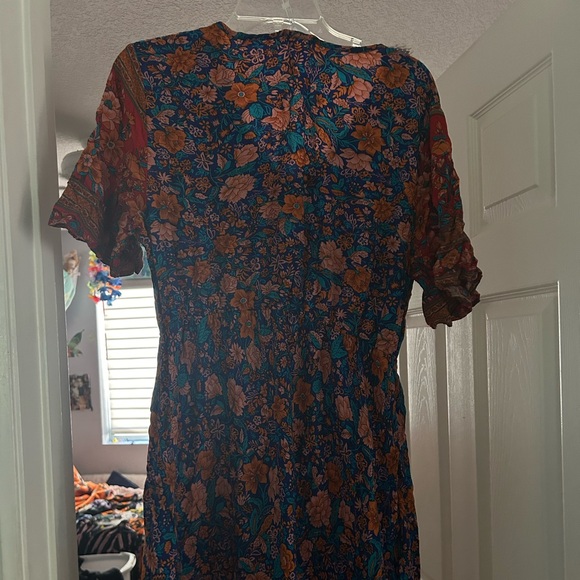 Floral Blue and Orange Fitted Dress - Picture 2 of 4